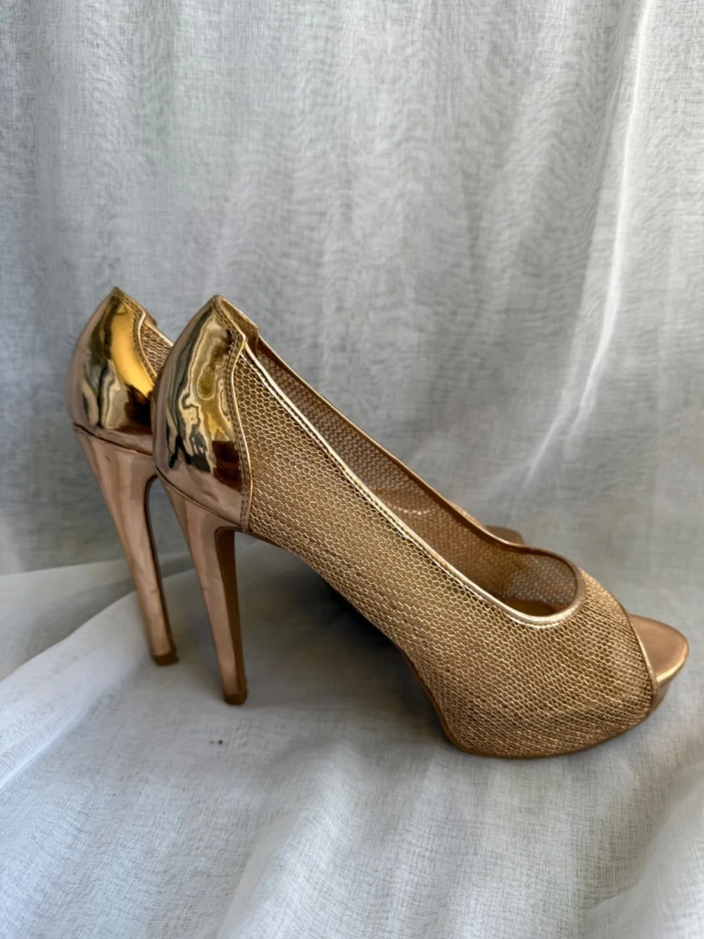 Charlotte Russe Kydee Peep Toe Heels |‎ Rose Gold | Women’s Size 9 | Party Glam